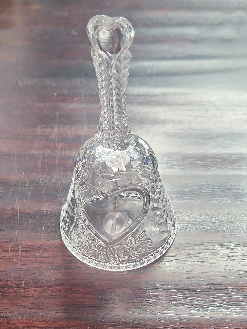 Clear Glass Heart Bell Decorative Accent